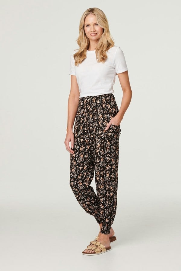 Black | Printed Relaxed Tapered Harem Pants