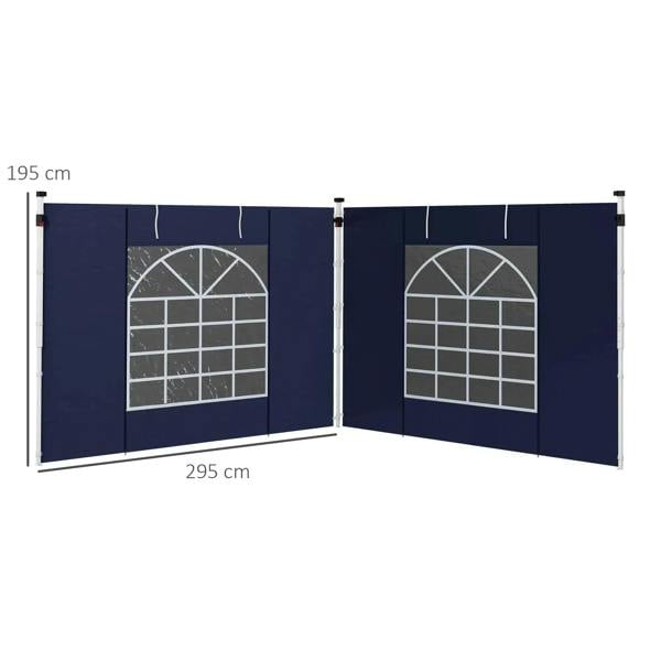 Two blue gazebo side wall panels with white window grid and 195x295cm size