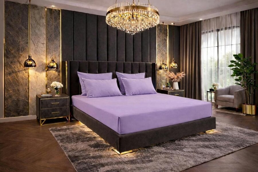 Night Zone Polycotton Fitted Sheet 25cm Deep – Soft Easy Care Elasticated Bedding - Lilac