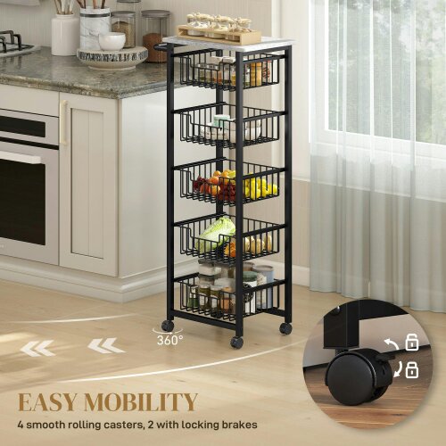 Wyld Haus Sucora Metal Grey And Black 5 Basket Mobile Kitchen Trolley With Locking Wheels