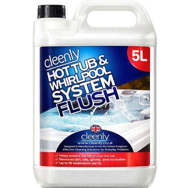 Cleenly Hot Tub & Whirlpool System Flush - Removes Dirt, Grime & Biofilm - Sterilises and Deeply Clean 5L