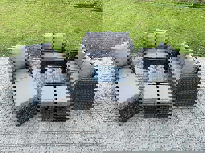 Fimous 7 Piece Garden Furniture Sets 6 Seater Outdoor Patio Furniture Set Weaving Wicker Rattan Sofa Chair and Table with 3 Footstools