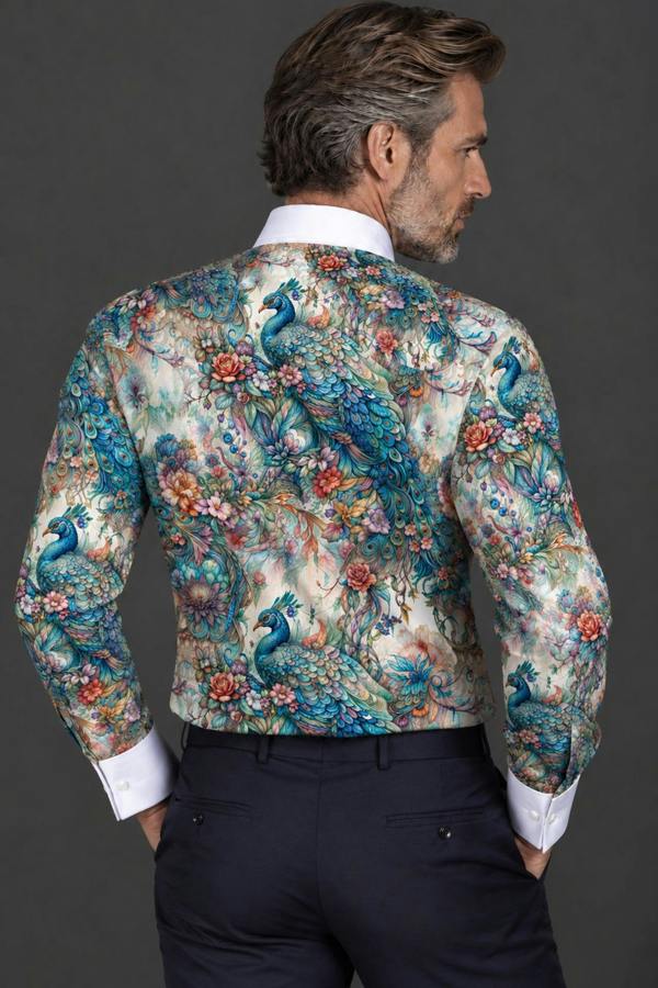 Claudio Lugli Peacock Feather Tuxedo Shirt