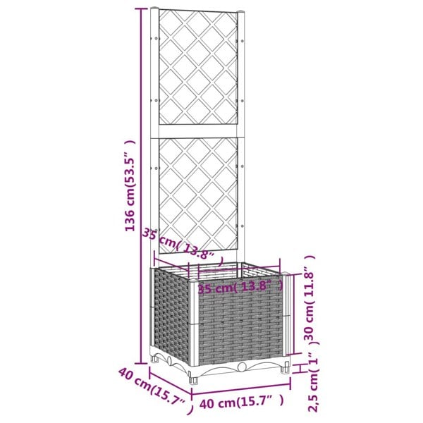 Berkfield Garden Planter with Trellis Brown 40x40x136 cm PP