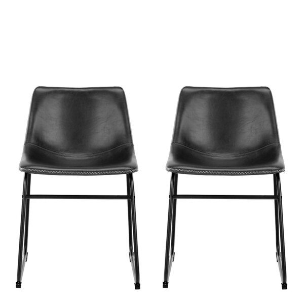 Wyld Haus Set of 2 Bogense Black Faux Leather Dining Chairs Cream Stitching