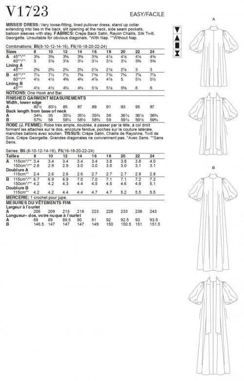 Vogue Sewing Pattern 1723, Dresses for Women, B5 (8-10-12-14-16) - Intermediate