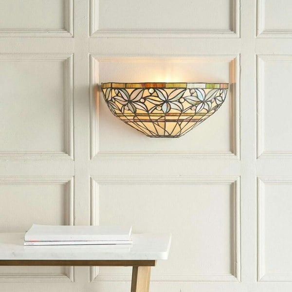 Tiffany Glass Wall Light Cream & Autumn Flower Shade Interior Sconce i00236 Loops