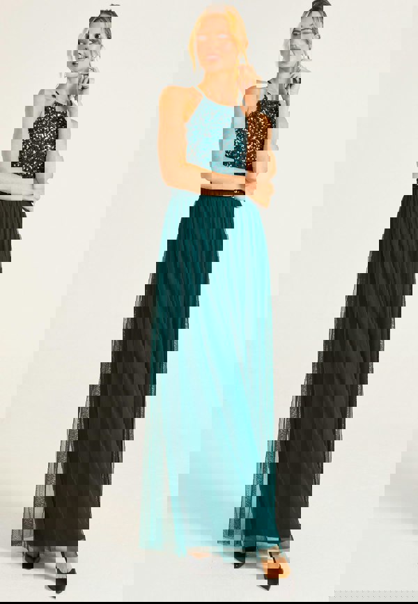 Embellished Halter Neck Maxi Dress in Emerald Green - ANGELEYE