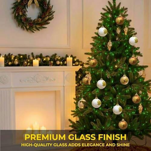 8cm Glass Christmas Baubles 12 Pack Red Maple Leaves Design Festive Tree Decorations image 5