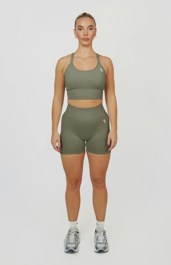 V3 Apparel Form Seamless Scrunch Shorts & Sports Bra Set - Olive Green