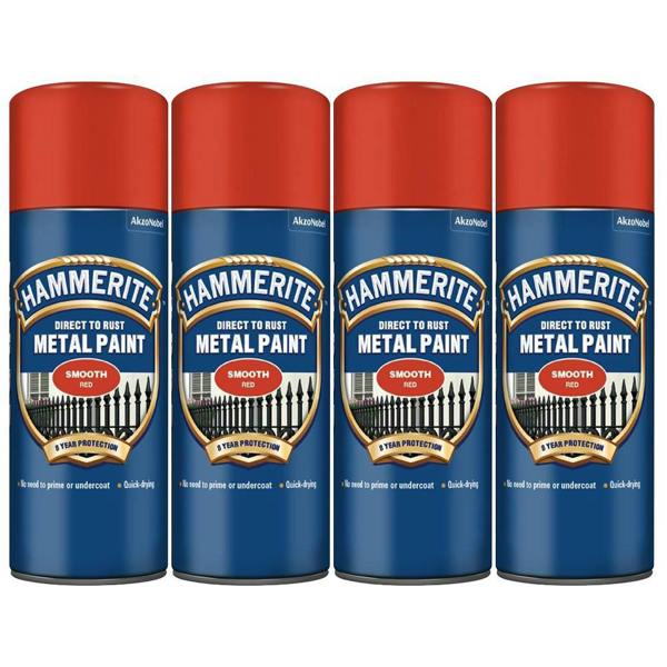 Hammerite 4X Hammerite Smooth Red Spray Paint 400ml