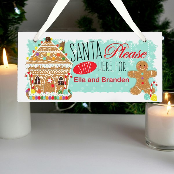 Personalised Memento Company Personalised Gingerbread House Santa Stop Here Wooden Sign