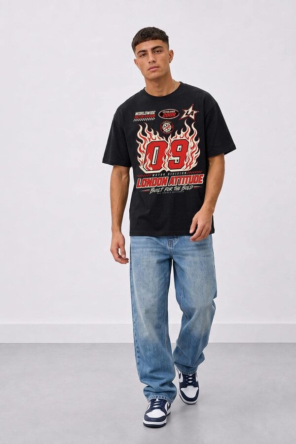 London Attitude Racing Oversized Heavyweight Graphic T-Shirt