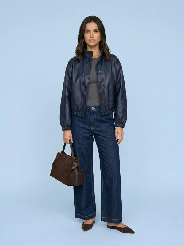 Urban Bliss PU Oversized Jacket Navy