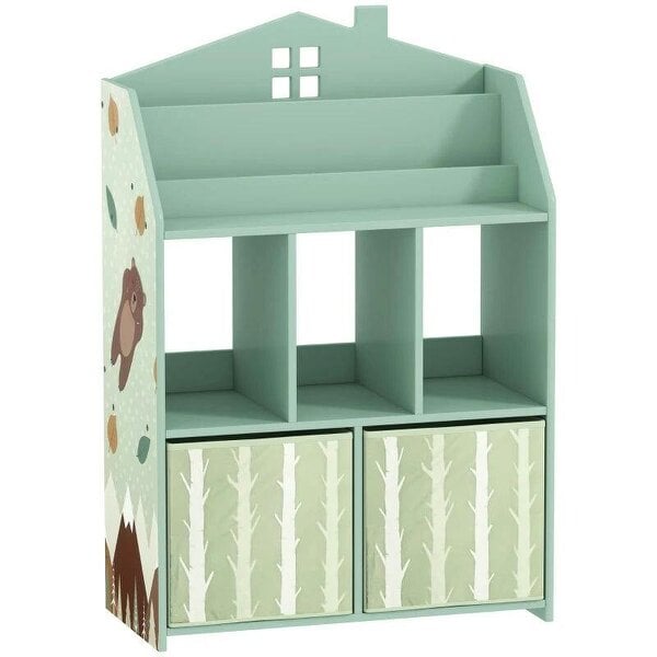 Bobobiy Kids Bookshelf with Storage, Toy Storage Unit with Book Display, Shelves and Fabric Drawers for Playroom Nursery, Green