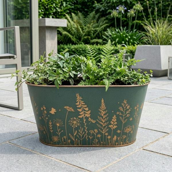 Garden Greatness Dark Wild Flowers Oval Zinc Planter