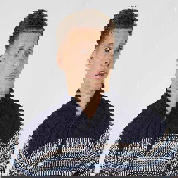 Brave Soul Navy Quarter Zip Fair Isle Jumper - Navy Image 4