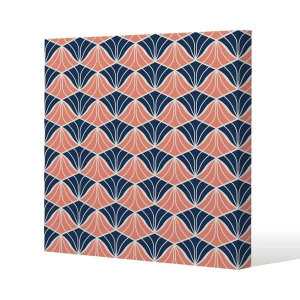 Benjamin Tate Design Navy & Pink Geometric Shells Slim Style Canvas Print  40x40cm , 15mm Slim Real wood.