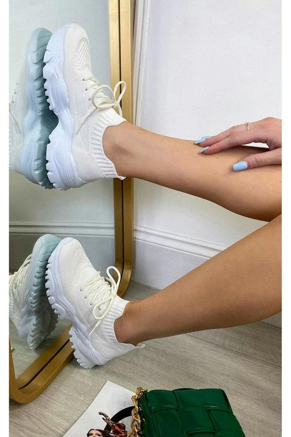 Ava Lace Up Sock Trainer - White