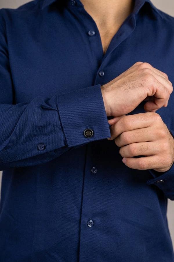 Men's Navy Double Cuff Oxford Shirt - TruClothing.com - 4