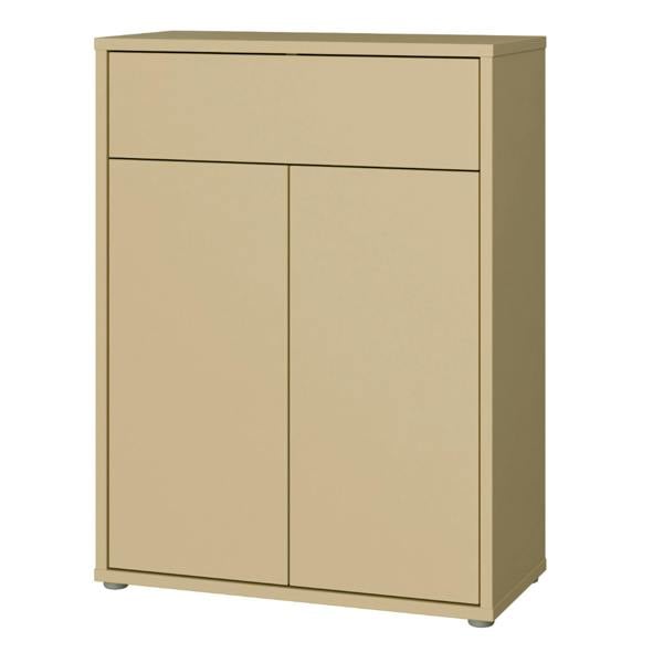 Furniture To Go Alice Springs Compact Shoe Cabinet with 2 Doors Push-to-Open & 1 Drawer Push-to-Open in Butter Yellow