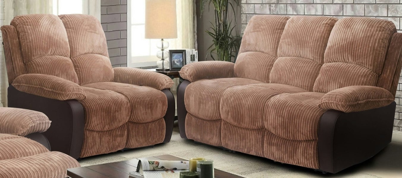 Comfy Living Sienna Recliner Sofa Set: Jumbo Cord Fabric for Ultimate Relaxation
