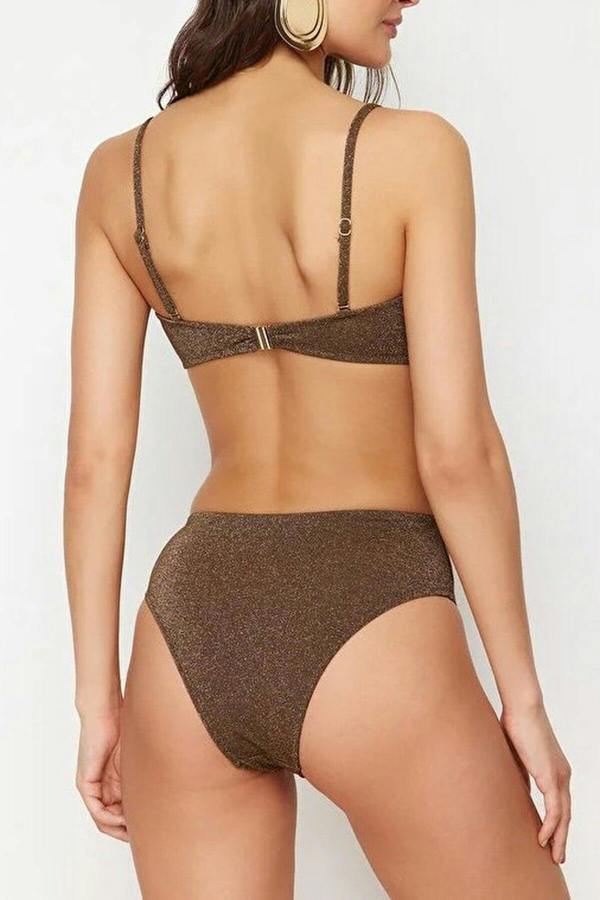 WOVCOR Strapless Padded Regular High-Waisted Bikini Set with Glitter Accessories