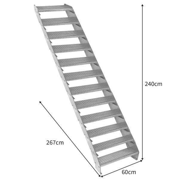 Monstershop Adjustable 12 Section Galvanised Staircase - 600mm Wide