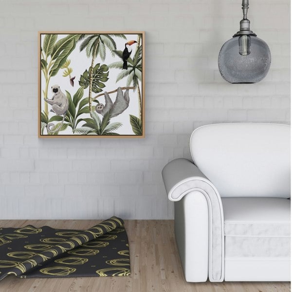 Warren Reed Tropical Sloths Framed Canvas