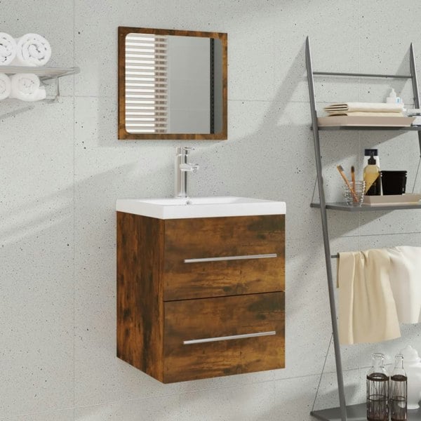 Berkfield Bathroom Cabinet with Mirror Smoked Oak 41x38.5x48 cm Engineered Wood