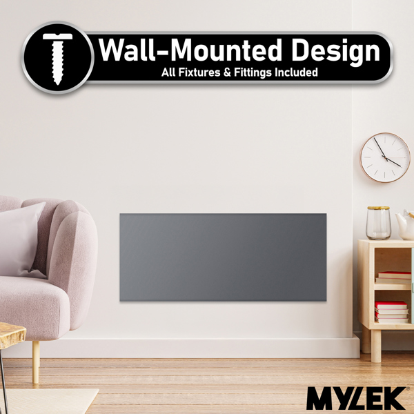 MYLEK Electric Radiator Panel Heater Grey WIFI Smart APP Eco 2000W Bathroom Safe Wall Mounted Timer Thermostat