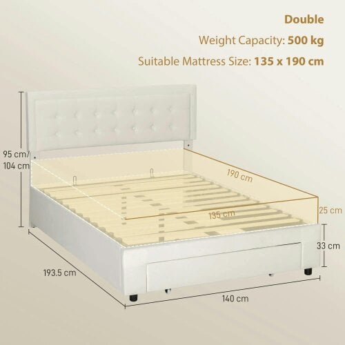 Wyld Haus Double 4FT6 Ottoman Bed Frame with Front Divan Drawer Storage Cream
