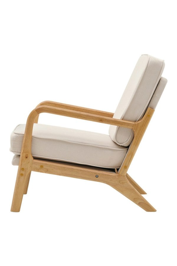 Living and Home Beige Velvet Wooden Armchair