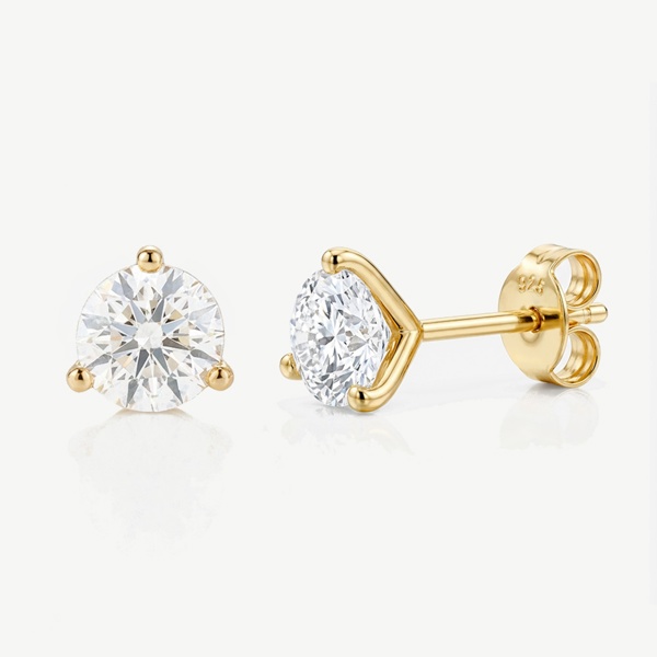 Round Diamond Simulant Stud Earrings in 18k Gold or Silver