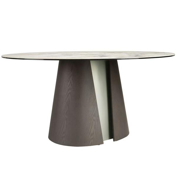 Angel Cerdá Round dining table in porcelain marble, dark ash oak and silver-coloured wood 1201