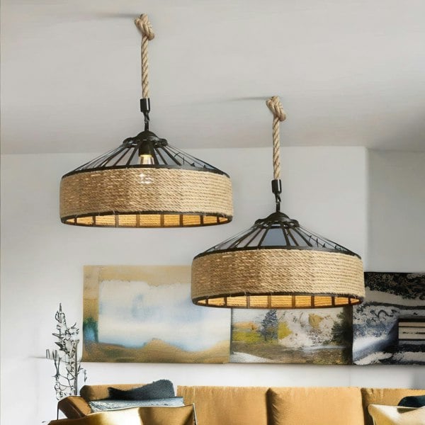 Rafaelo Mobilia Rustic Hemp Rope Ceiling Light Pendant Shade Brown