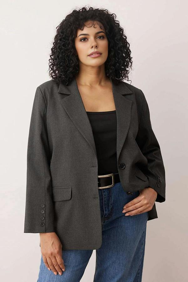 WOVCOR Loose Fit Lined Woven Blazer Jacket