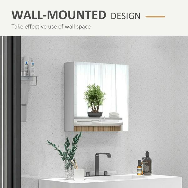 Wall-mounted bathroom mirror cabinet with high-gloss white cabinet frame