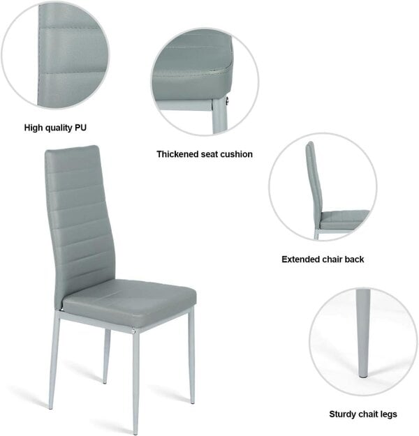 Kosy Koala Modern Rectangle Glass Dining Table Set With 6 Grey Faux Leather Chairs Dining Room Furniture