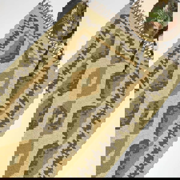 HOMESCAPES Ravar Brown & Gold Kilim Wool Rug