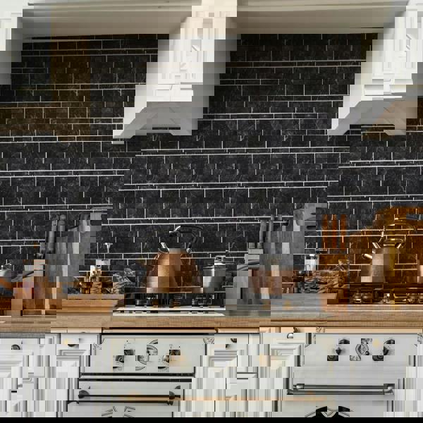 WALPLUS WT1901 - Black Marble Stone Tile Sticker 6 x 12 inches / 15.4 x 30.5 cm  - 12pcs in a pack