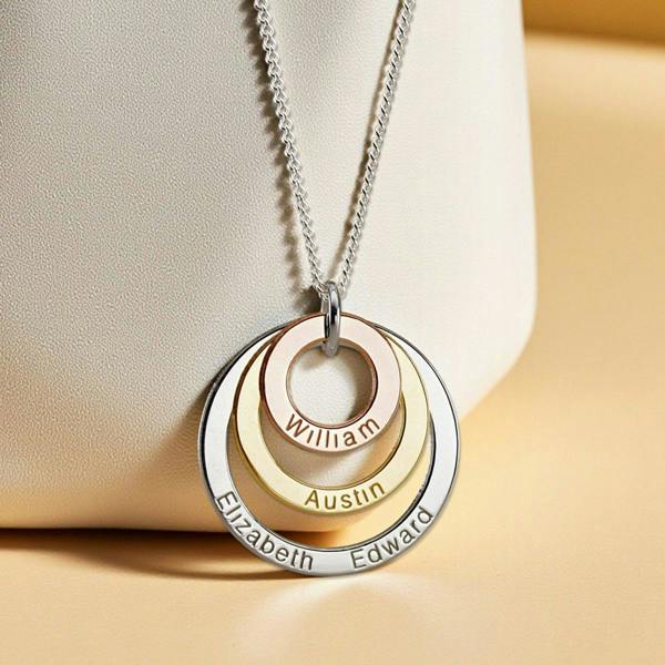 Christopher James of London Three Colour 9ct Gold Plated Triple Disc Personalised Family Necklace