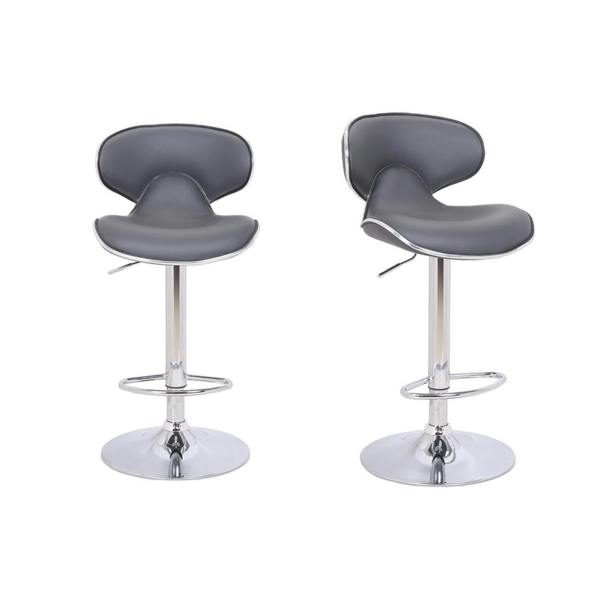 Lamboro Carcaso Kitchen Bar Stools Pair Grey, Adjustable Swivel Gas Lift, Chrome Base, For Breakfast Bar Or Kitchen