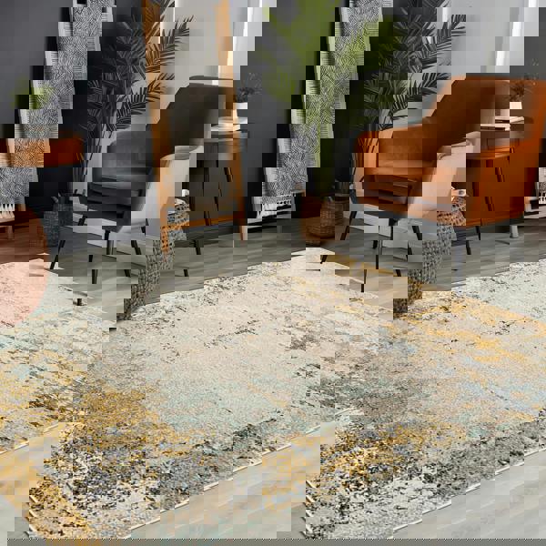 Livabliss City-Abstract Yellow Grey Blue Modern Marble Rug