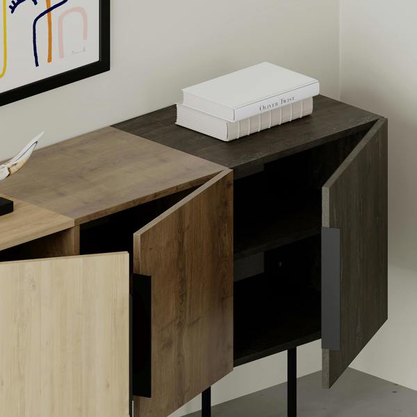 Decortie Tontini Modern Console Sideboard Display Unit with 3 Cabinets and Shelves Oak Dark Oak Effect Dark Coffee 150cm