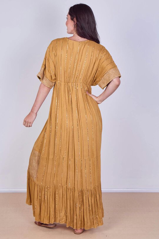 Boho Sequin Swirl Embroidered Maxi Dress