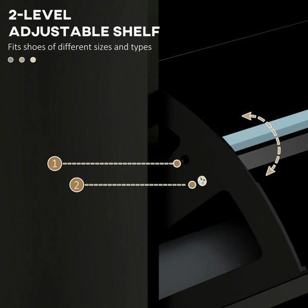 Black shoe cabinet interior with adjustable 2-level shelf mechanism