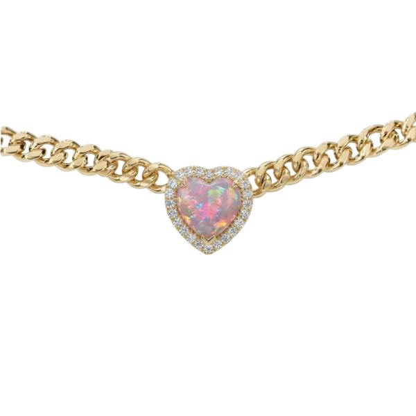 Pink Opal Heart Necklace in Gold