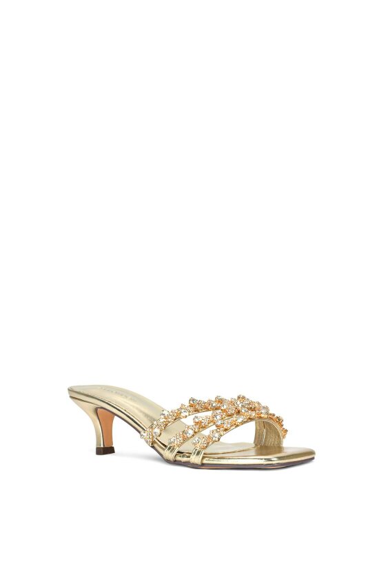 XY LONDON Mid Stiletto Heel Diamante Strappy Heeled Mules