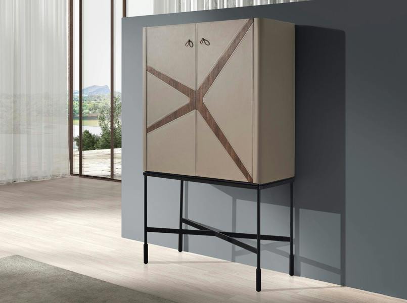 Angel Cerdá Tall Sideboard in Leatherette, Walnut and Black Steel 3280
